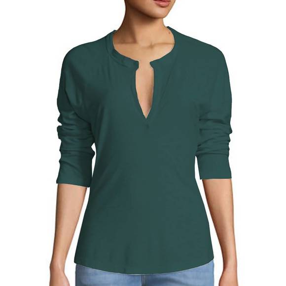 NEW JAMES PERSE women split neck raglan sleeve t-shirt in turquoise - Picture 1 of 1